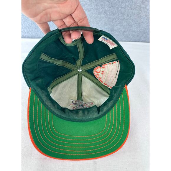 VTG Miami Canes Snapback Hurricanes Cap 90s USA Made Embroidered Green Orange - Picture 8 of 11